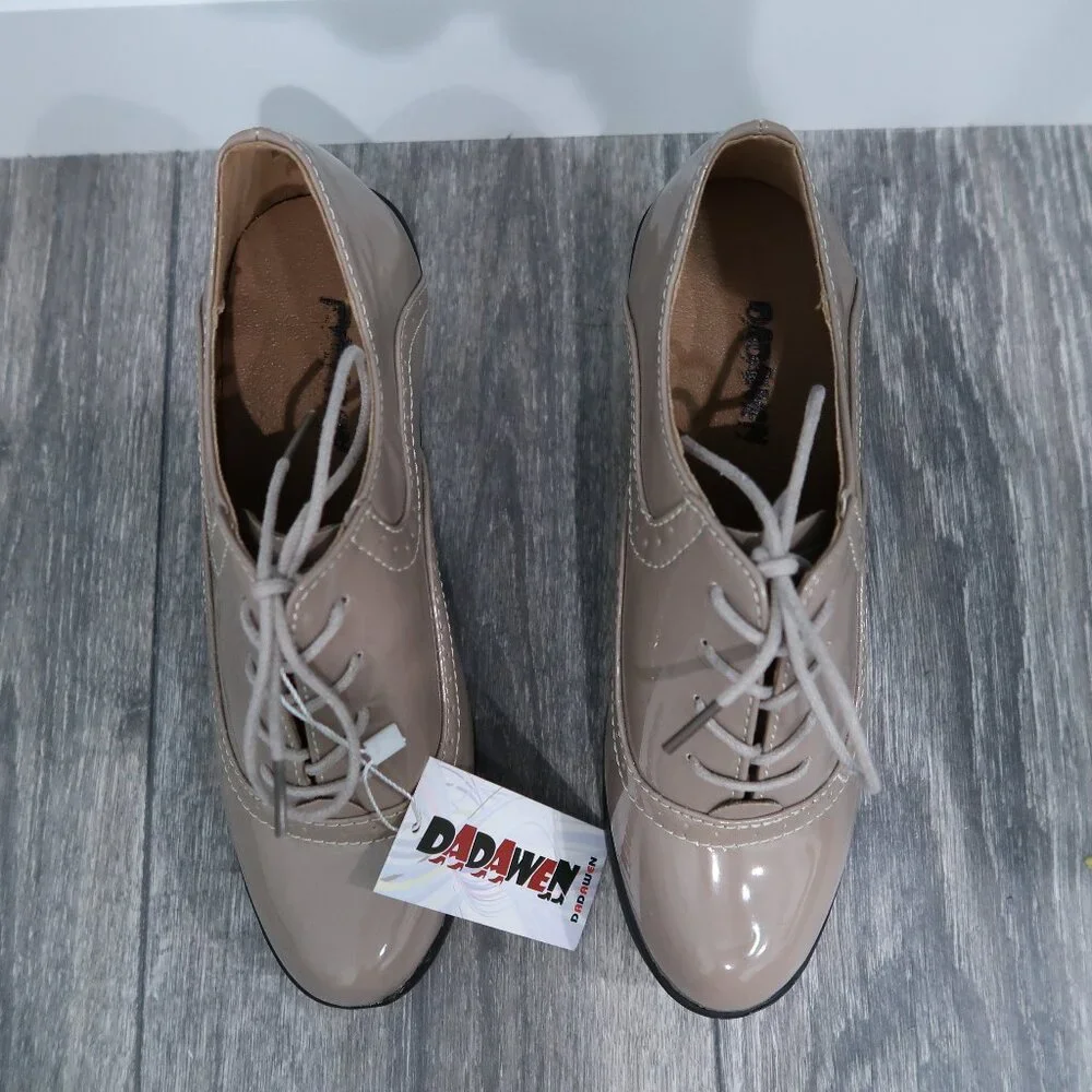 Dadawen Heels Womens 9 Brown Platform Oxfords Chunky Boxy Academia - Picture 2 of 15